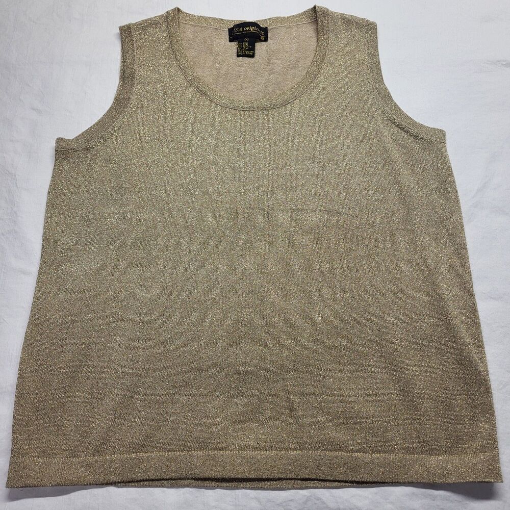 Lisa Originals Gold Sleeveless Scoopneck Sweater Sparkly Evening Size MED